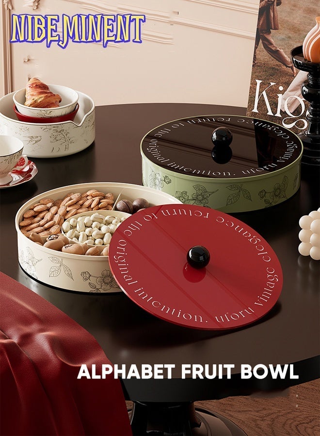 NIBEMINENT Vintage French Dry Fruit Serving Tray with Lid for Snacks, Large Snack Spinner, Snackle Box Container, Ideal for Organizing Candies And Nuts in Your Living Room Beige/Red - Image 2